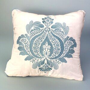 Madison Park Square White Throw Pillow Light Blue Embroidery 15” Cottage Core